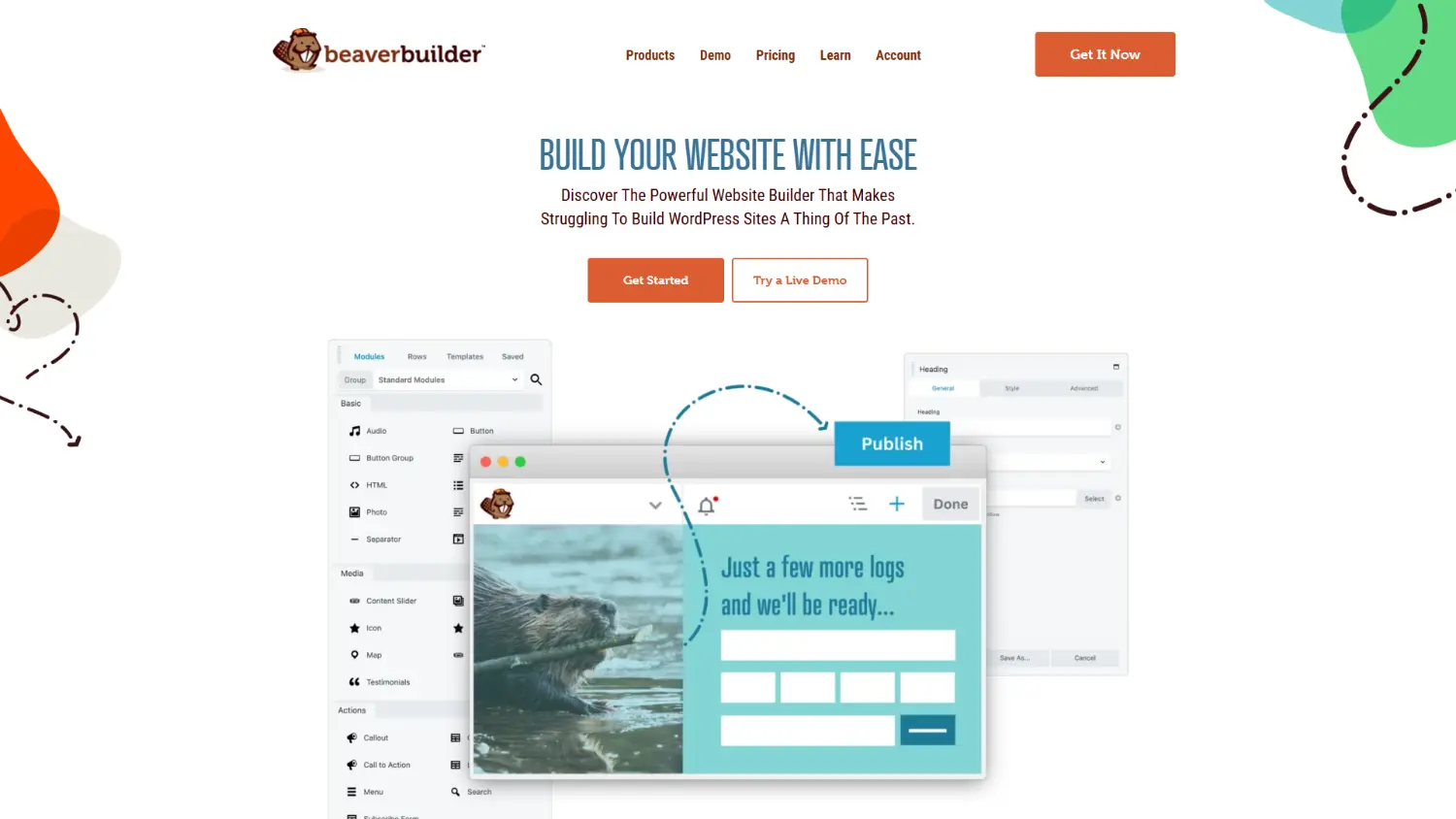 A screenshot of the Beaver Builder home page from 2025.