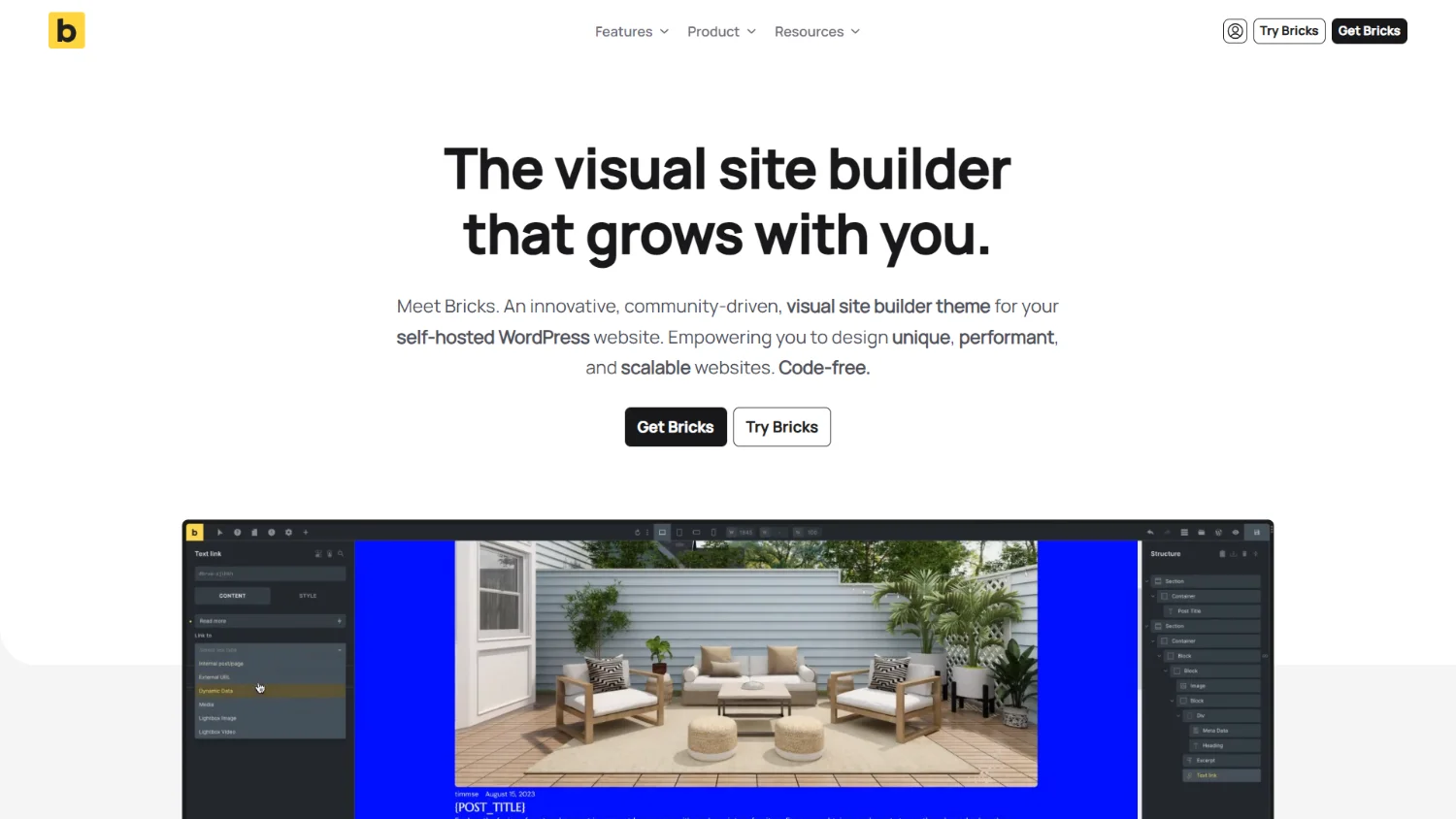 A screenshot of the Bricks home page from 2025.
