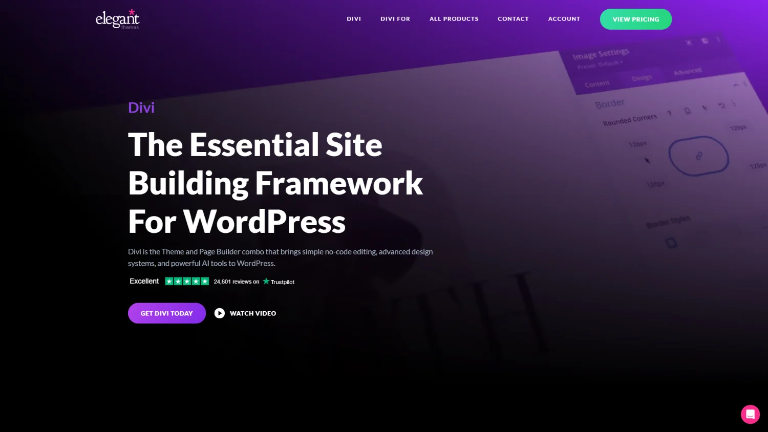 A screenshot of the Divi home page from 2025.