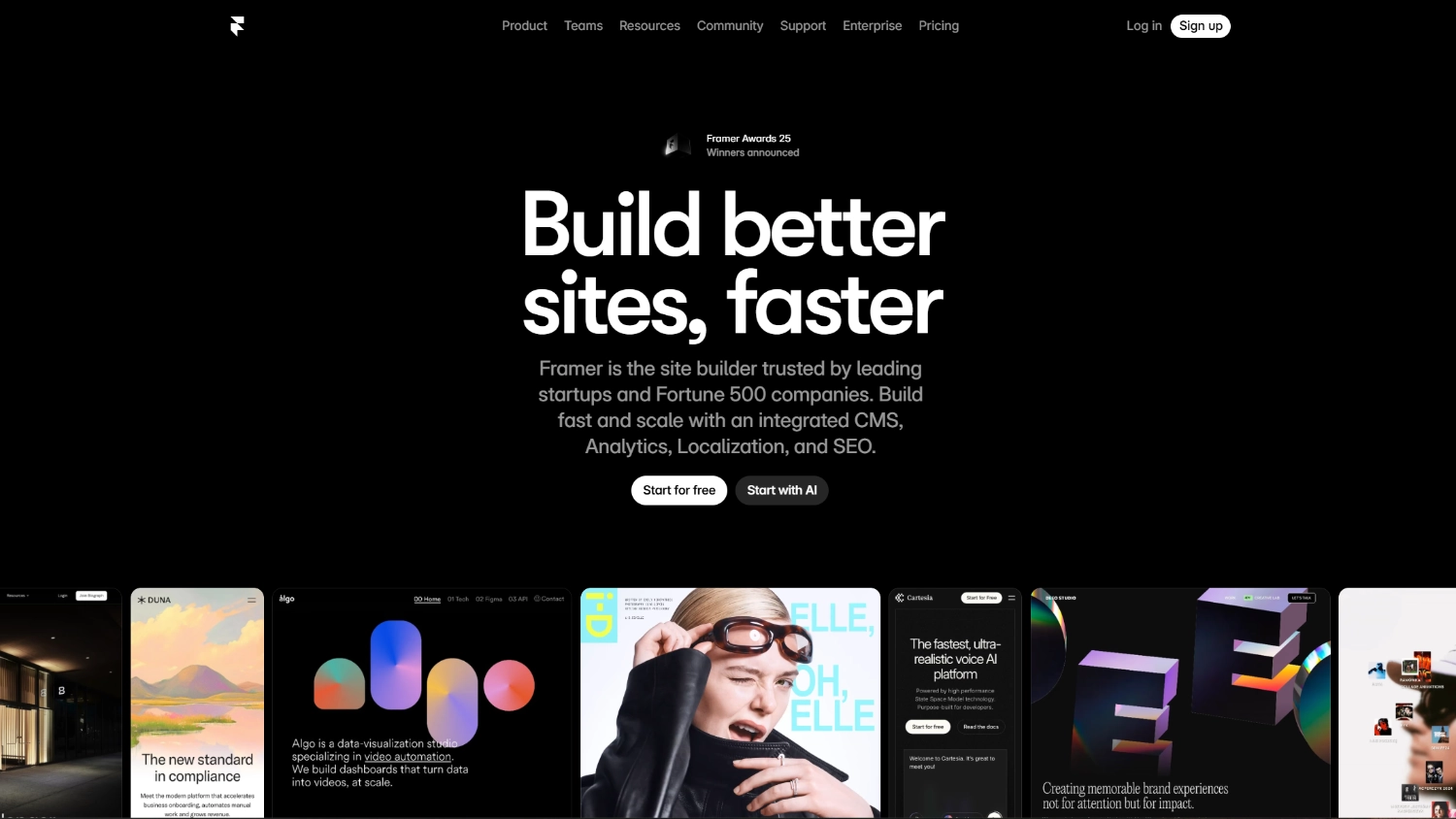 A screenshot of the Framer home page from 2026.