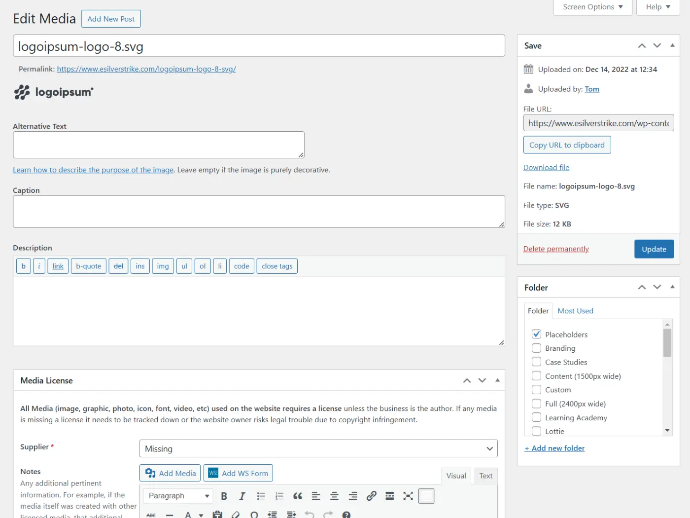 A screenshot of the WordPress Media Library when editing an image showing all the fields.