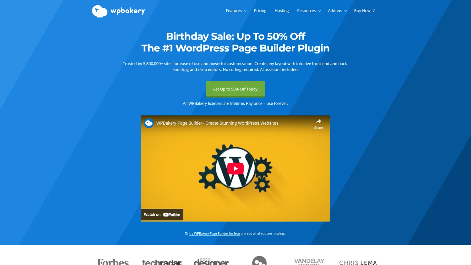 A screenshot of the WPBakery home page from 2025.